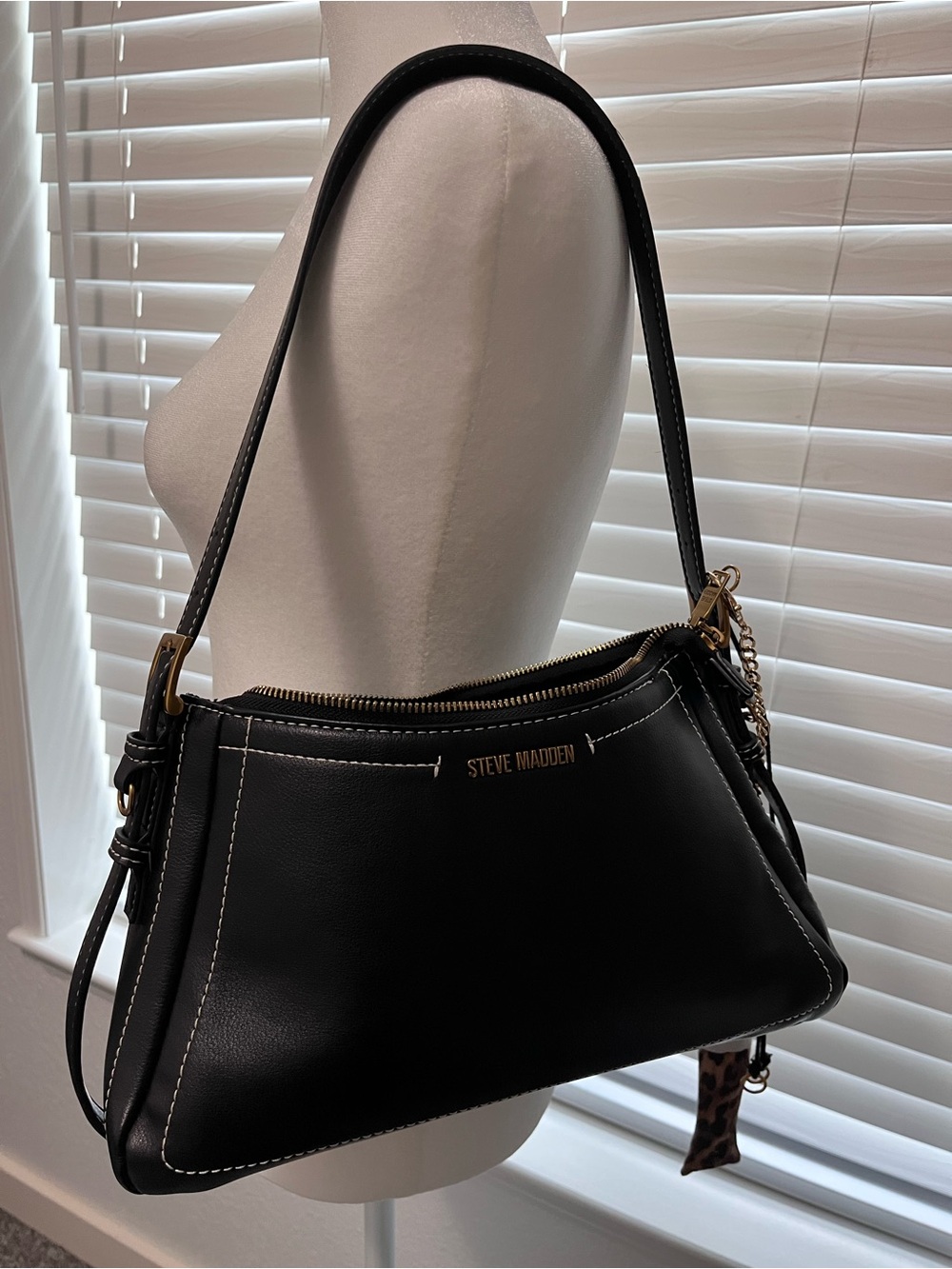 Steve Madden Black Shoulder Bag with Gold Hardware